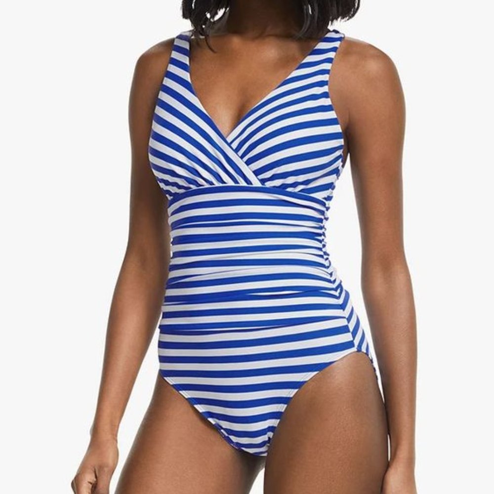 Boden Blue and White Striped One Piece Swimsuit